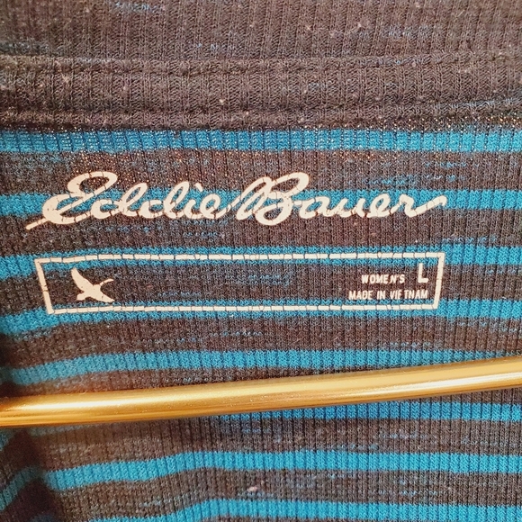 Eddie Bauer stripes V Neck Blue  sweater size L - Picture 4 of 7